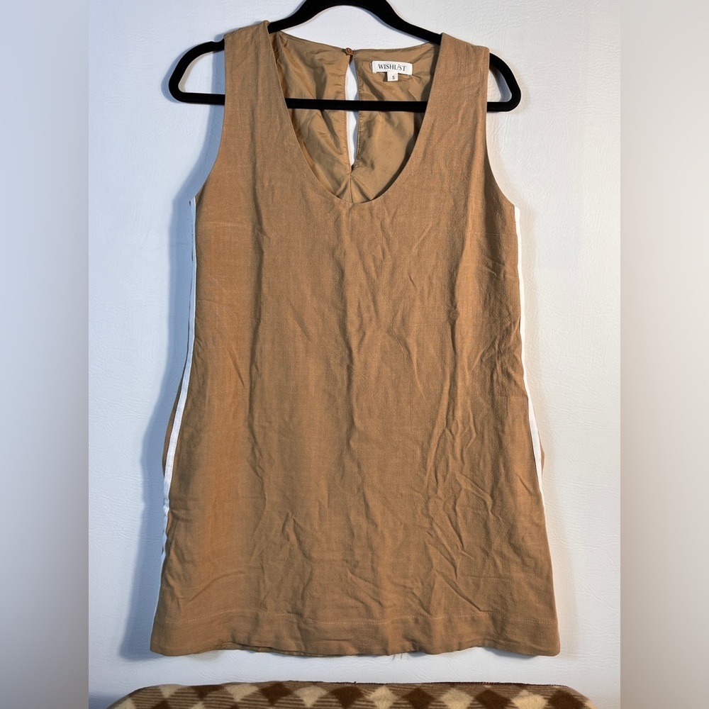 Wishlist Tan w White Side Stripes Linen Blend Dress sz Small